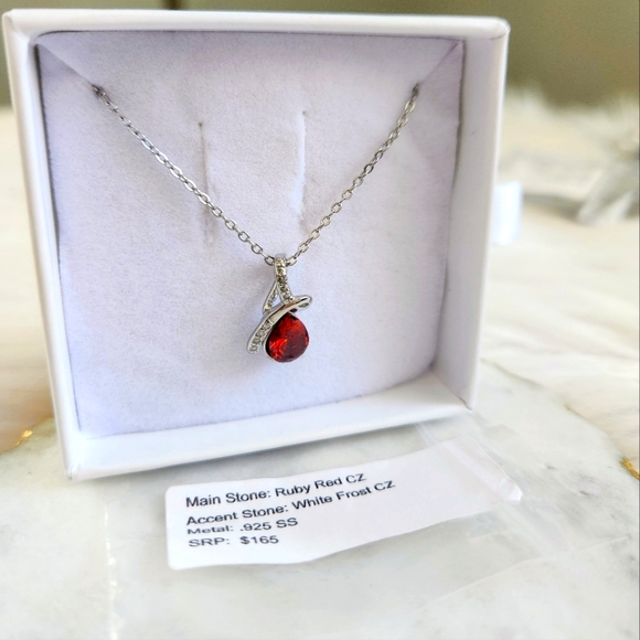 NWT Ryze Ruby Red & White Frost Cubic Zirconia .925 Sterling Silver Necklace - Picture 7 of 9